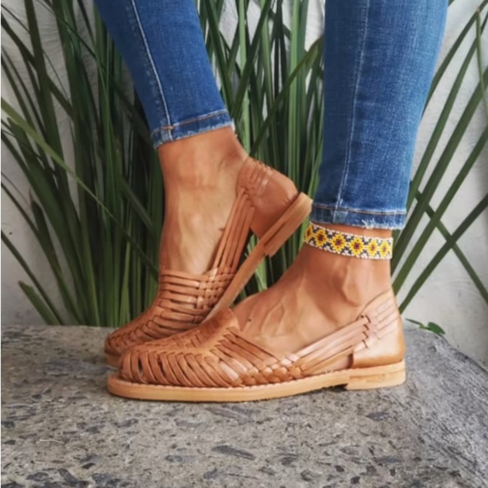 BearPaw Tan Loafers with Woven Leather Design